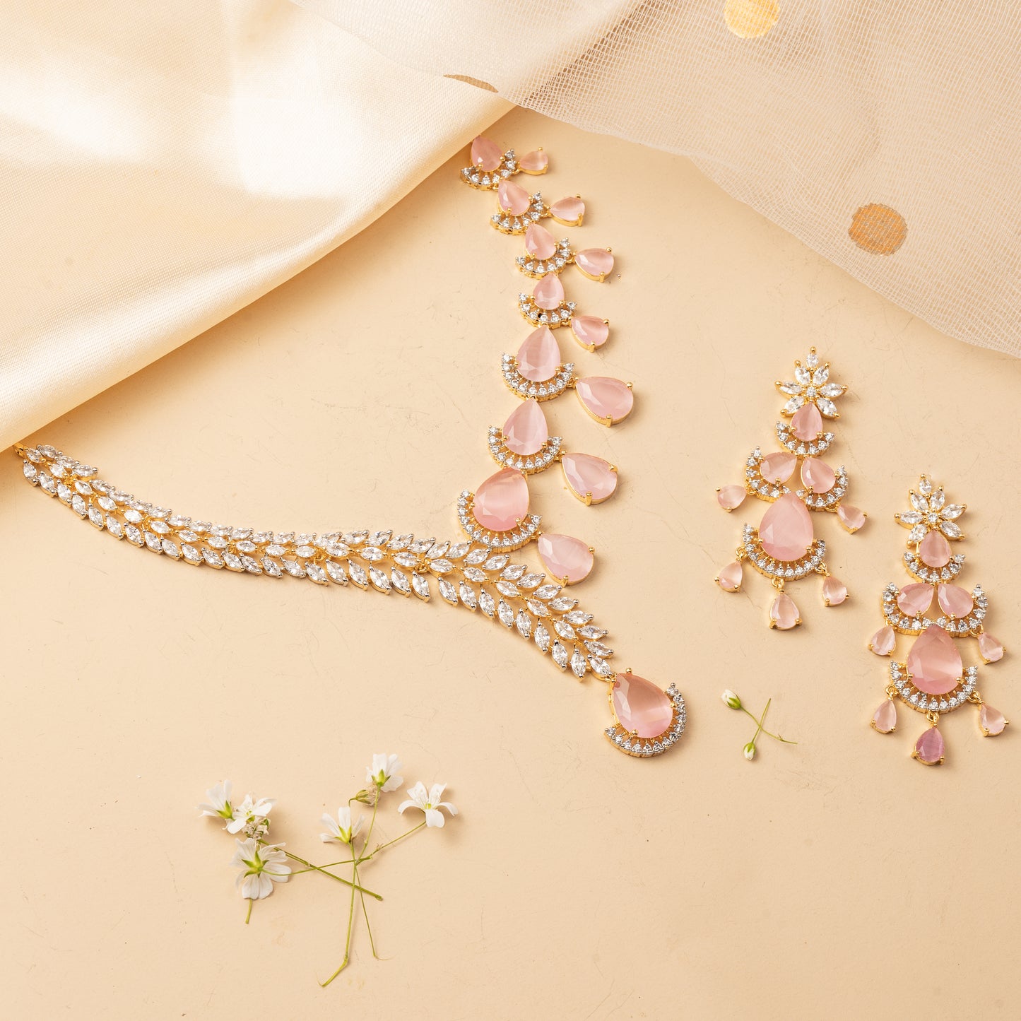 Petalune Flow - Asymmetrical Drop Necklace Set